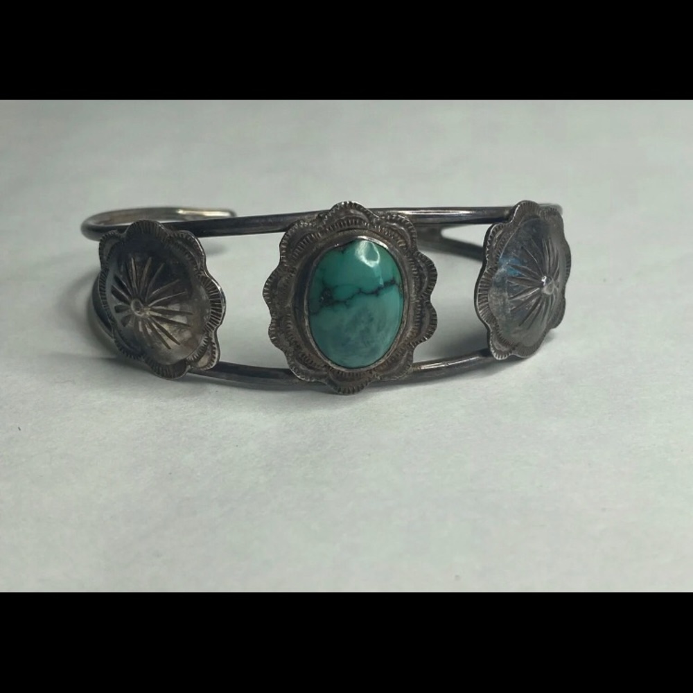 Vintage sterling silver concho turquoise cuff